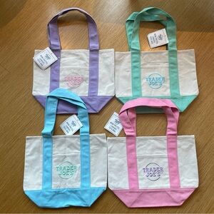 Trader Joe’s Mini Pastel Canvas Tote Bag Pink Green Purple Blue Set NEW